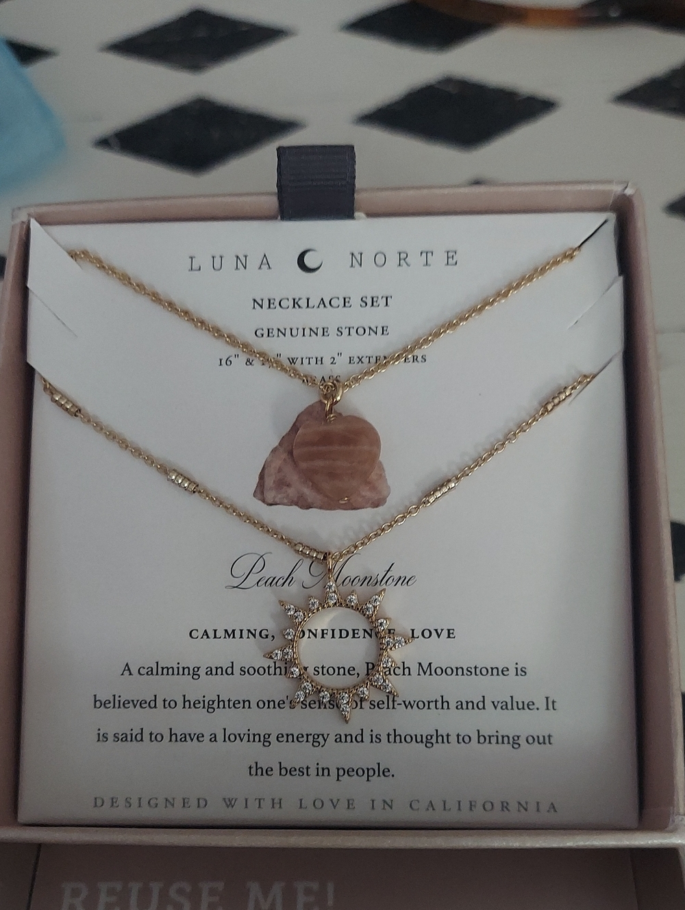Peach Moonstone Gold Necklace Set NIB